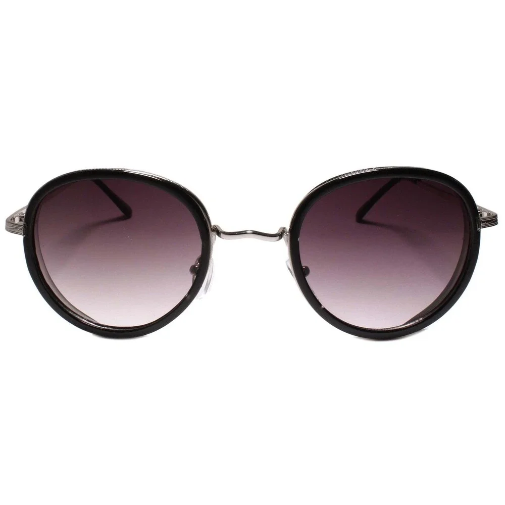 Indie Dapper 80s 90s Retro Vintage Look Round Black & Silver Frame Sunglasses